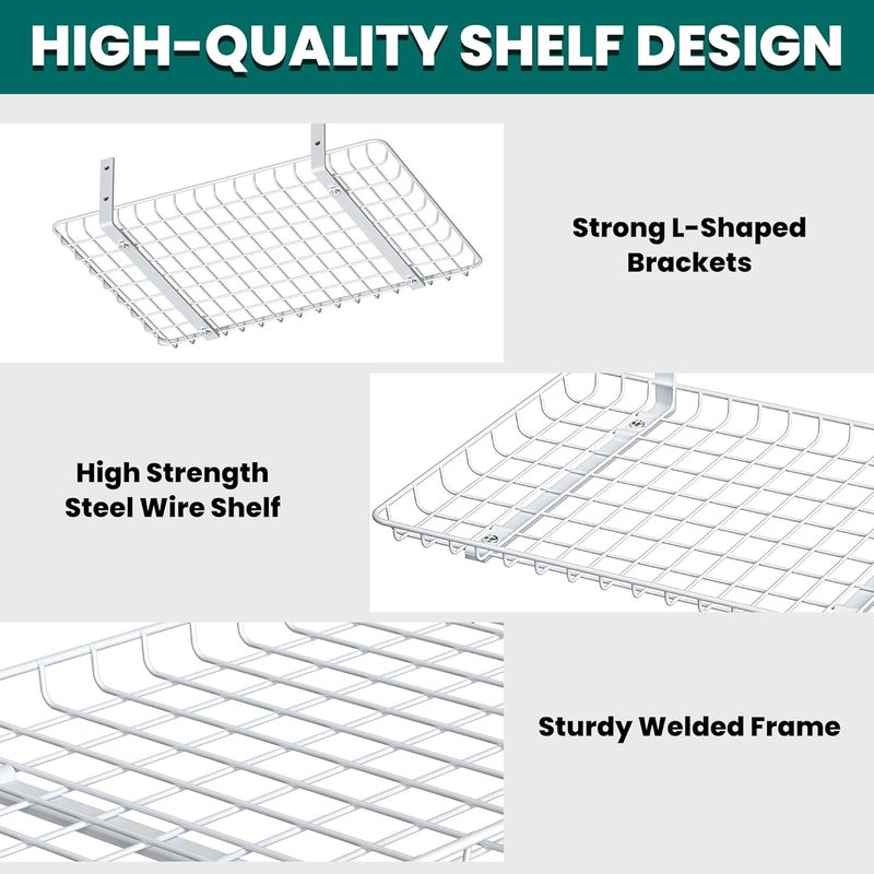 EVERHANGER Garage Wall Shelves 12x24 Inch, Wall Mounted Storage Shelf, Metal Shelf Rack, Heavy-Duty Shelf Organizer 2 Pack, White - Image 4